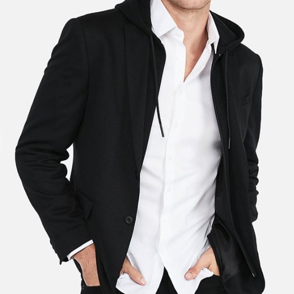 EXPRESS Slim Black Knit Zip Out Hood Blazer